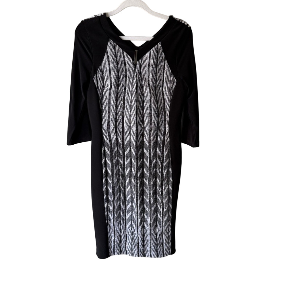 Picadilly Fashion Black and White Sheath Dress V-neck